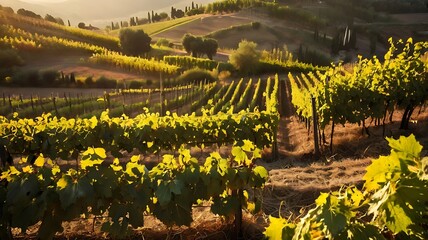 Italian vineyard at harvest time, golden light