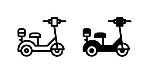 A simple vector icon set depicting electric scooters, ideal for eco friendly and urban mobility designs.