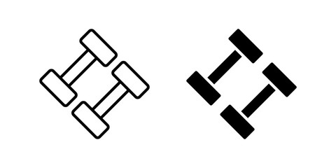 A simple vector icon set depicting dumbbells, ideal for fitness and workout designs.