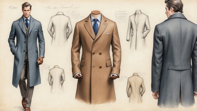 Menswear Coats Sketch Beige Grey Illustration Fashion Design