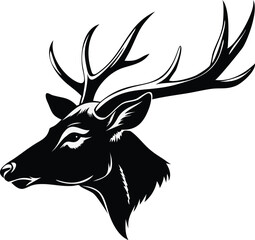 Deer Head Silhouette Vector with Antlers – Wild Stag Logo Design Clipart