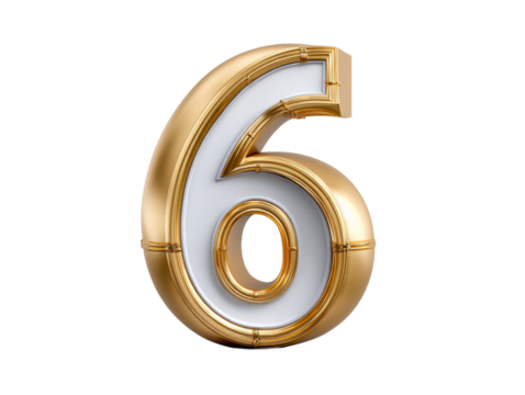 Stunning Thai-Inspired Gold Number Six Featuring Intricate Kanok Patterns on a Crisp White Background for Celebratory Events