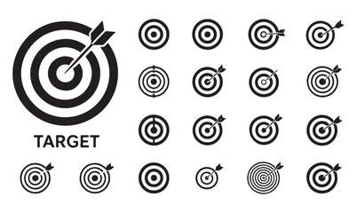 Black Silhouette of Precision and Focus Icons with Bullseye Design