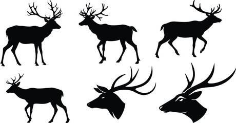 Deer Silhouette Set – Vector Antlered Wildlife Illustrations