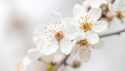 Obraz premium Delicate white blossoms with vibrant yellow stamens create serene and peaceful atmosphere, perfect for springtime. These flowers symbolize renewal and beauty in nature