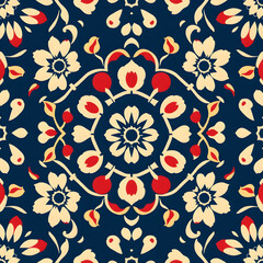 Hungarian floral folk art lattice in vivid colors, seamless pattern.