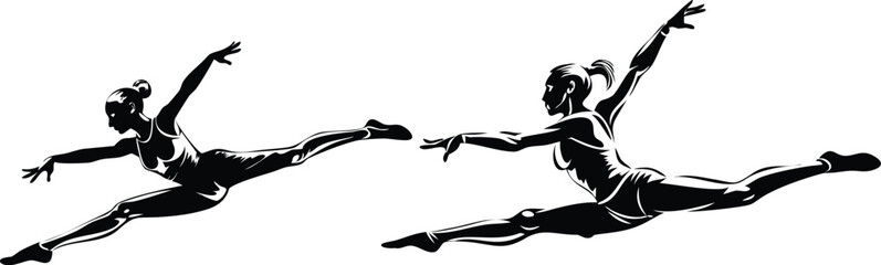 Graceful Ballerina Silhouettes – Elegant Female Dancers in Mid-Leap