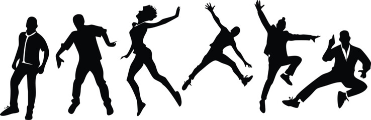 Silhouette Dancers in Motion – Stylish Dance Poses in Black and White