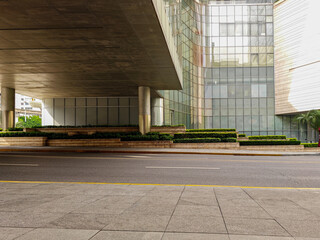 empty ground floor in front of modern architecture exterior.