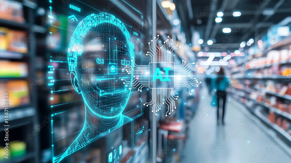 Aufkleber ai-powered camera detecting customer behavior in retail store
