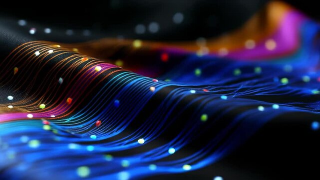 Vibrant Abstract Flowing Lines and Dots on Dark Background