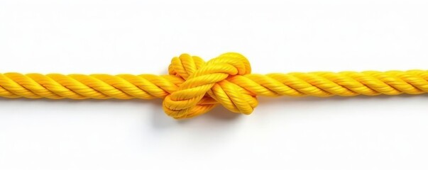 Yellow rope knotted tightly, isolated on white , macro, simple, loop