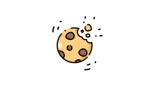 icon animation of chocolate chip cookie with a bite taken out of it.