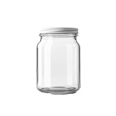 Empty glass jar mockup placed on a clean white background for design and packaging purposes, Empty blank jar isolated on white background mockup, white background