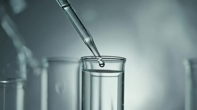 Clear liquid being added to a test tube.