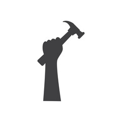 hand holding a hammer.