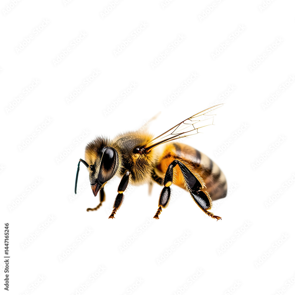 Poster closeup of a buzzing worker bee in action collecting pollen on a sunny day, buzzing bee close up a w