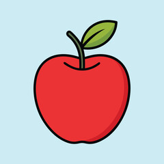 Simple red apple illustration with a stem and a green leaf