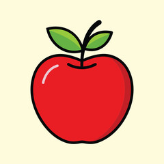 A vibrant red apple with leaves, standing out on a cream background