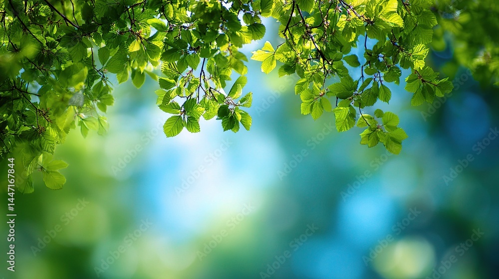 Aufkleber soft focus green tree leaves in spring background with bokeh effect
