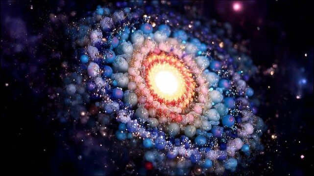 Gorgeous abstract representation of a galaxy with colorful beads and a shining core against a starry background