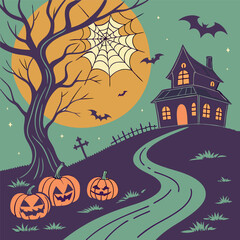 Fototapeta premium Happy hallowen banner vector, spooky hallowen background template