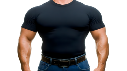 Muscular Man In Black T-Shirt And Jeans Isolated Background Photo