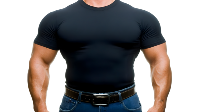 Muscular Man In Black T-Shirt And Jeans Isolated Background Photo