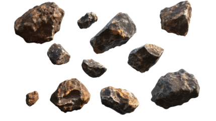 Collection of Floating Asteroids in Dark Space with Distinctive Textures and Irregular Shapes