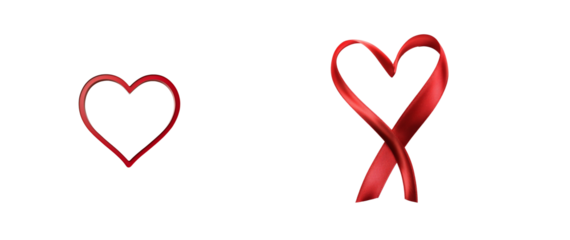 Pair of red heart shapes, one of ribbon, symbol of love. cut out transparent