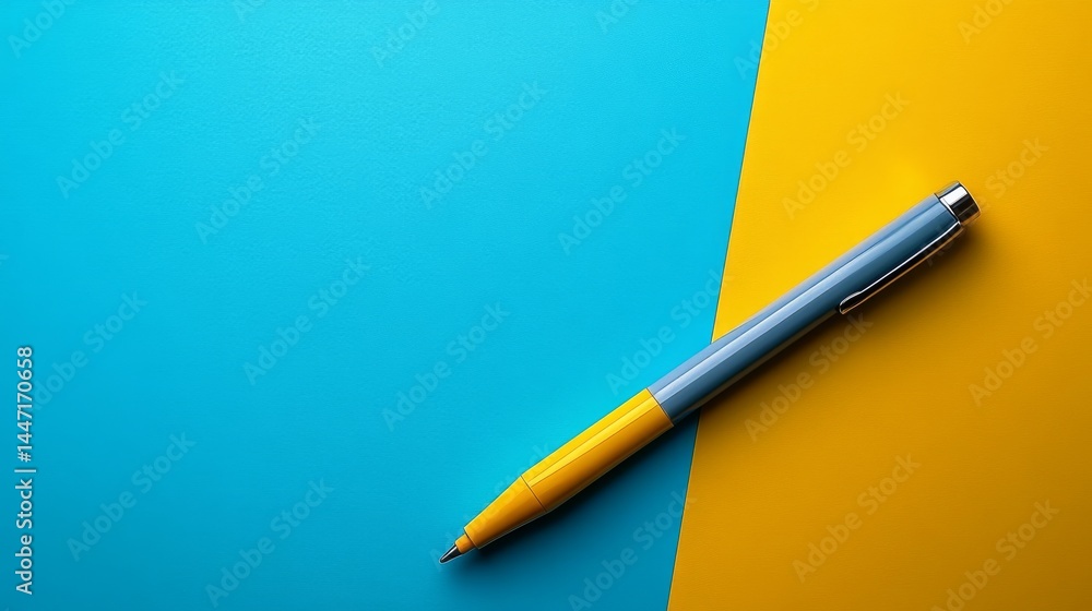 Aufkleber composition featuring a stylized pen on a dual-toned backdrop creates a vibrant and dynamic image su