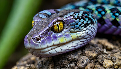 Obraz premium Colorful Viper Snake with Yellow Eyes