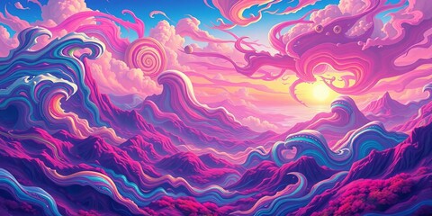 Vibrant anime-inspired landscape, swirling colors, fantastical scenery, AI-generated,  vibrant colors, anime