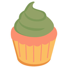 Illustration of a Cupcake with Green Frosting