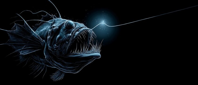 Deep-sea anglerfish reveals its fearsome appearance with fire to lure prey in the dark ocean