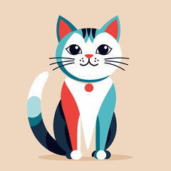 Fototapeta premium Cute Cartoon Cat Illustration_Colorful Geometric Style Pet_Adorable Feline Art for Kids and Adults_Perfect for Digital Design and Print_Whimsical Animal Graphic
