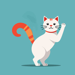 Cute_Cartoon_Cat_Illustration_Adorable_White_Cat_with_Orange_Striped_Tail_Playful_Kitty_Character_on_Blue_Background_Perfect_for_Kids_Designs_and_Pet_Lovers