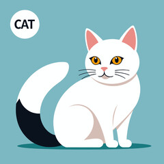 Cute_White_Cat_Illustration_with_Black_Tail_Adorable_Cartoon_Cat_Image_For_Kids_Lovely_Pet_Artwork_Whimsical_Cat_Design_for_Children_Friendly_Feline_Character
