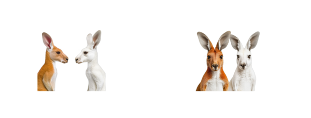 Kangaroo family. Albino joey next to parents. cut out transparent