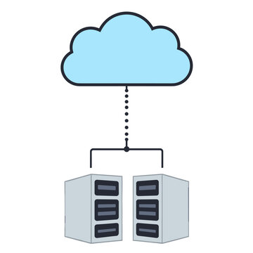 A cloud symbol connected to computer servers, illustrating cloud data storage and processing.