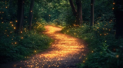 Obraz premium Enchanted Forest Path: A Magical Nighttime Journey
