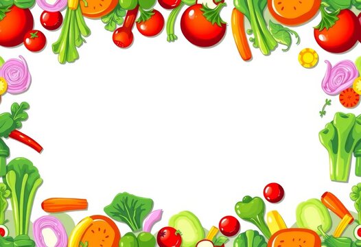 Fototapeta Vibrant cartoon vegetable salad border, seamless repeat pattern for menu design, repeat pattern, isolated