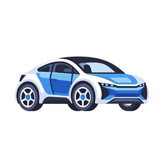 Fototapeta premium Modern Electric Car Design_Blue and White Eco Friendly Vehicle_Future Transportation Concept_Sustainable Automotive Technology_Clean Energy Car Image