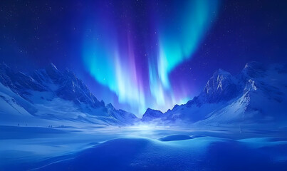 Fototapeta premium Mesmerizing Aurora Borealis Illuminating Snowy Mountain Landscape