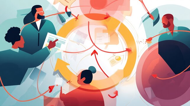 A dynamic visual of corporate decision making flow with strategic inputs stakeholder influence and agile feedback loops 