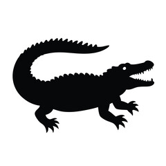 Fototapeta premium Silhouette of a crocodile or alligator with visible sharp teeth and reptile features