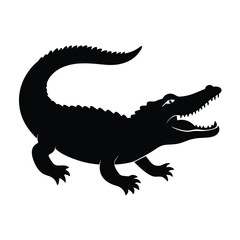 Obraz premium Silhouette of a crocodile or alligator with visible sharp teeth and reptile features