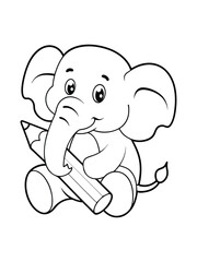 Fototapeta premium cartoon style elephant line drawing with large eyes