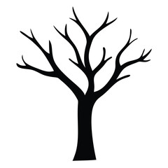 Silhouette of a deciduous tree without vector leaves against a white background image