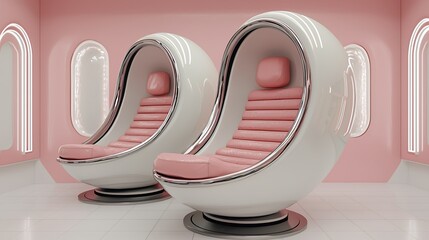 Futuristic Pink Egg Chairs in Modern Room